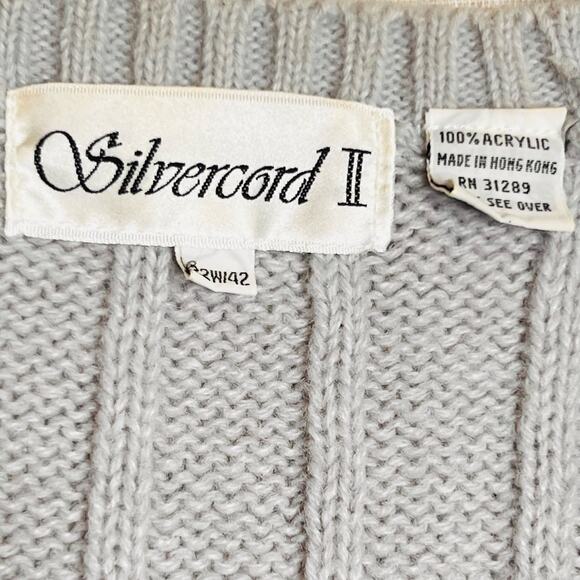 Vintage Size 22W Pale Gray Cable Knit Sweater Vest Pullover V Neck Buttons - Picture 3 of 6